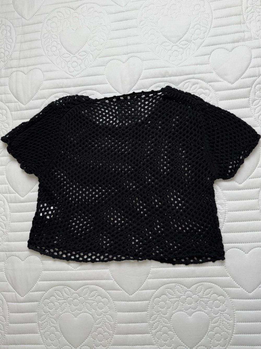 UNIF Black Open Knit Crochet Cropped Shirt Top Medium - Picture 6 of 8